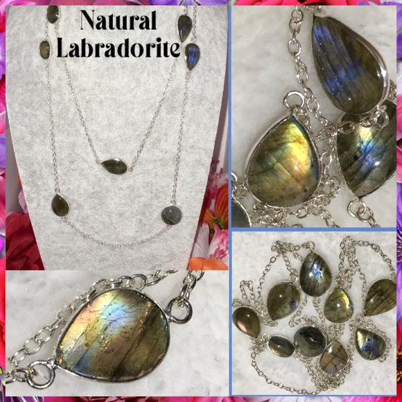 Fiery Flash Natural Labradorite Gemstone Handmade Station Necklace - Picture 1 of 7